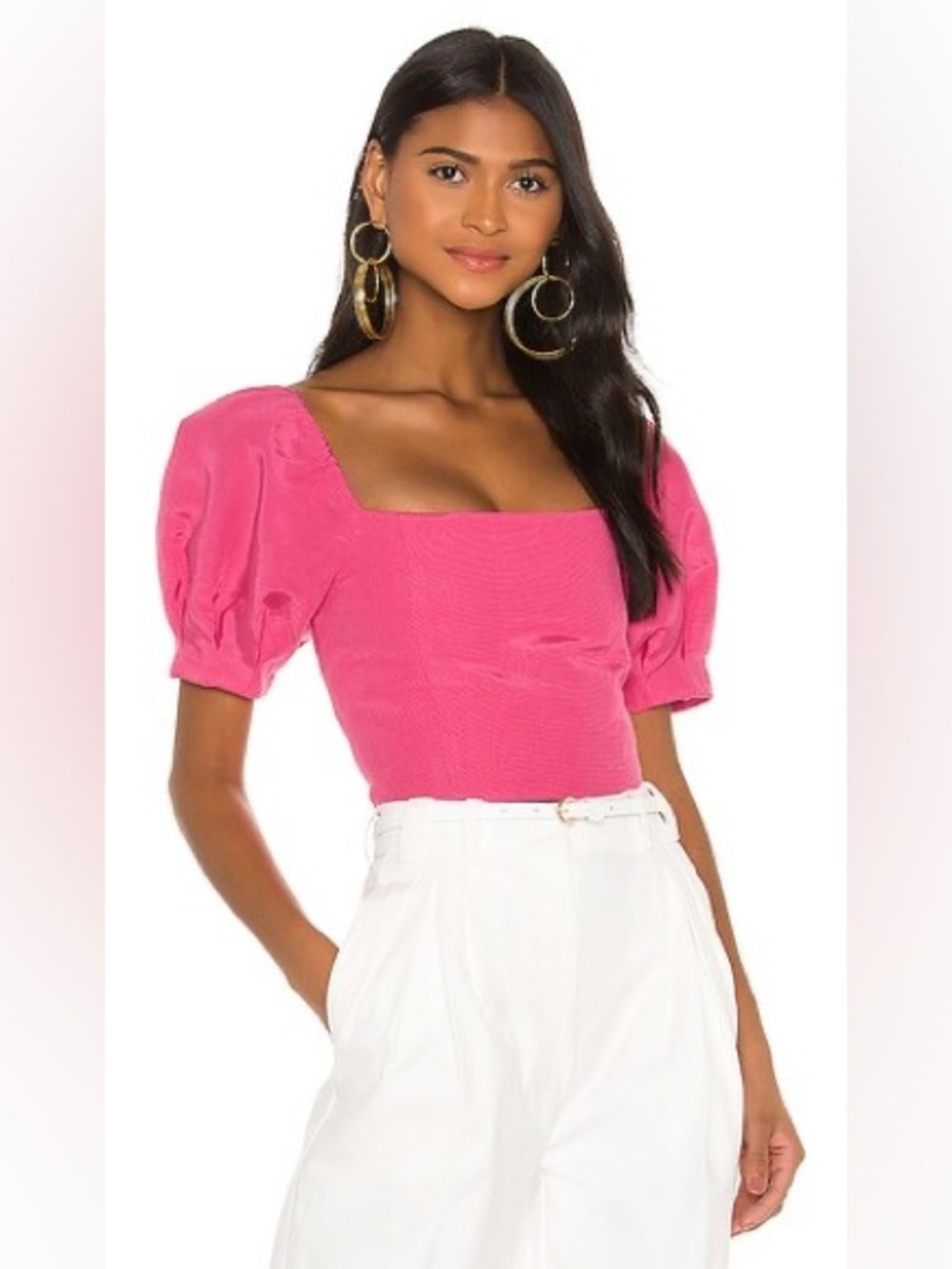 Alice + Olivia Joslyn Puff Sleeve Cropped Top in Wild Pink Size 6